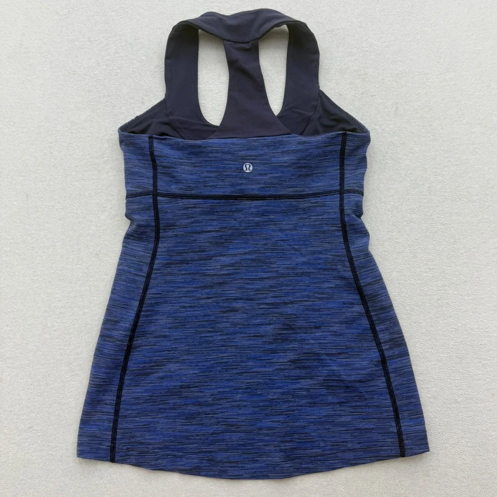 Lululemon Tank Top Womens 6 Blue Space Dye Racerback‎ Shelf Bra Activewear